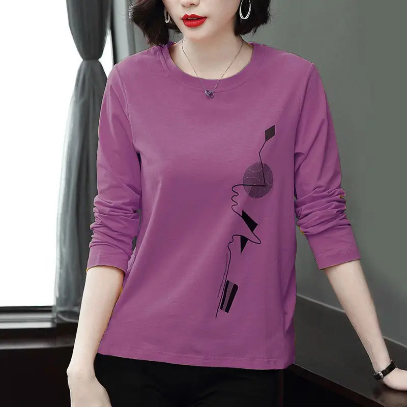 Women Printed Long Sleeve T-Shirt Blue Plus Size - Image 6