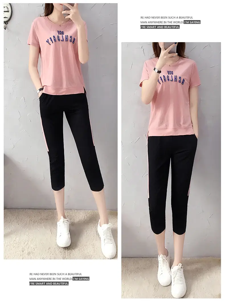 Women Casual Sportswear Set Pink Black 2026 Summer — feature 11