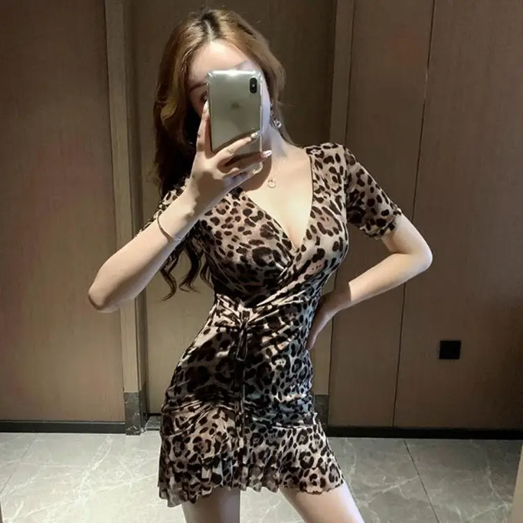 Women Leopard V-Neck Dress Summer 2023 - Image 3
