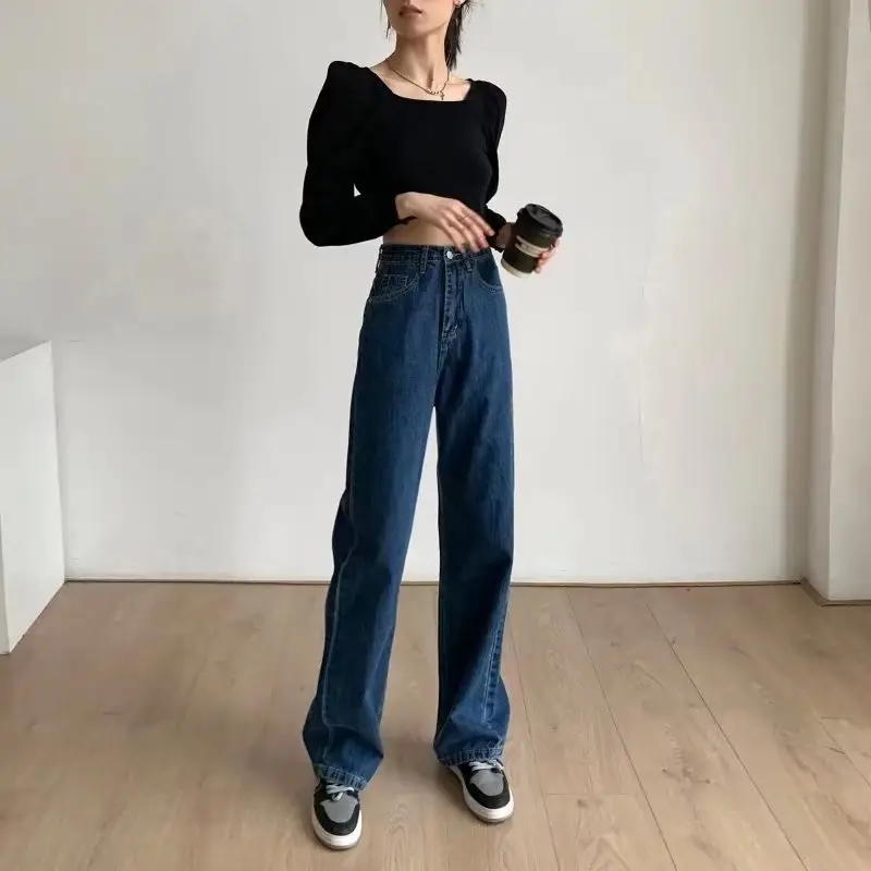 Women's Black Wide Leg Pants with High Waist Drawstring - Image 3