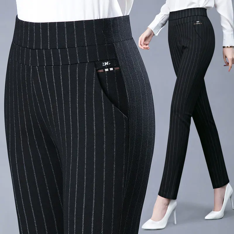 Black Pocket Casual Pants for Women Middle Age Elderly