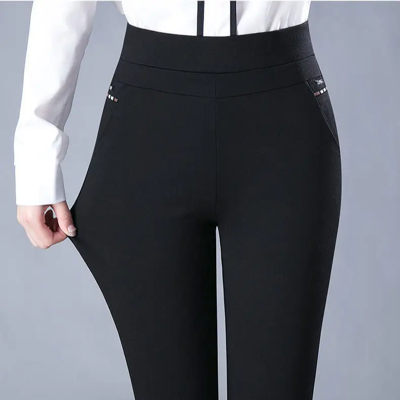 Black Pocket Casual Pants for Women Middle Age Elderly