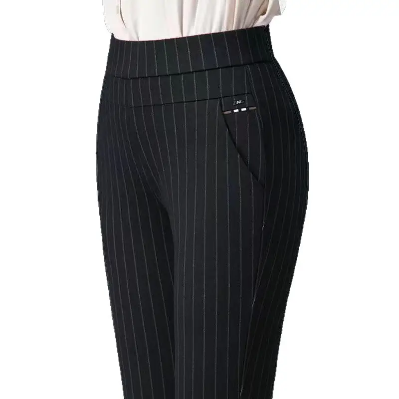 Black Pocket Casual Pants for Women Middle Age Elderly