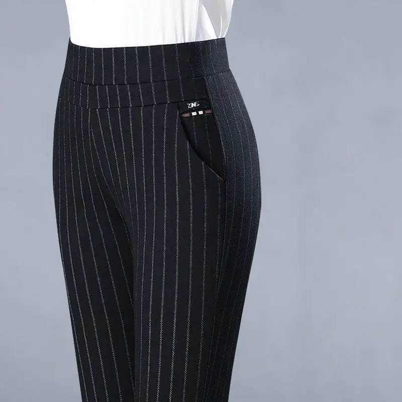 Black Pocket Casual Pants for Women Middle Age Elderly