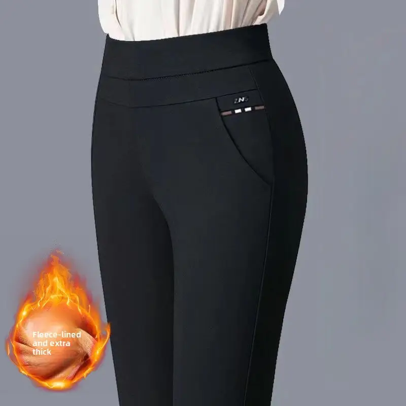Black Pocket Casual Pants for Women Middle Age Elderly