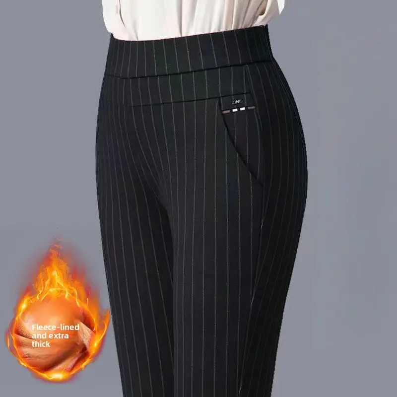 Black Pocket Casual Pants for Women Middle Age Elderly