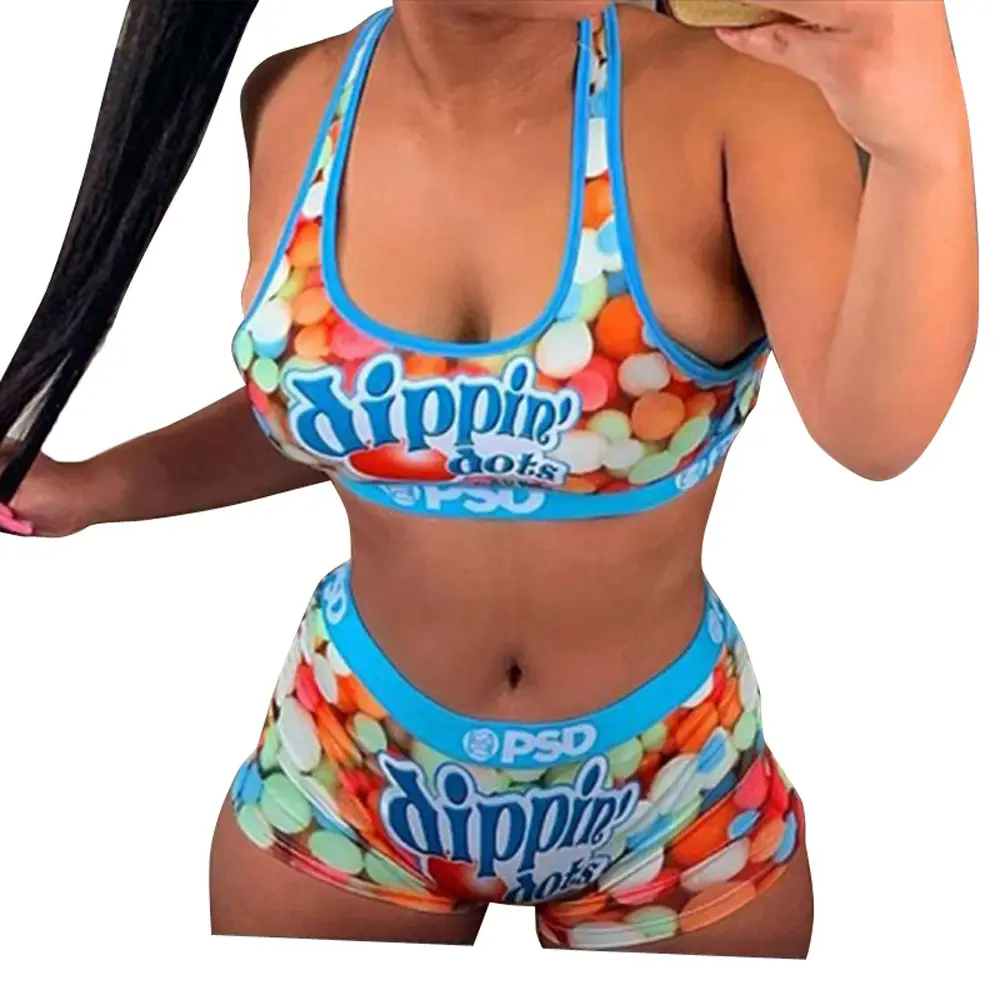 Rainbow Printed Sports Bra Shorts Set for Women