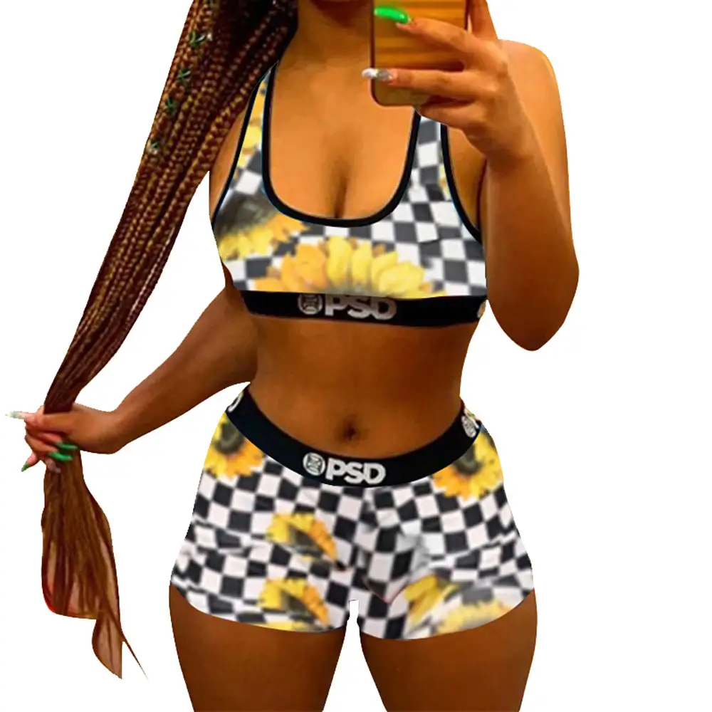 Rainbow Printed Sports Bra Shorts Set for Women