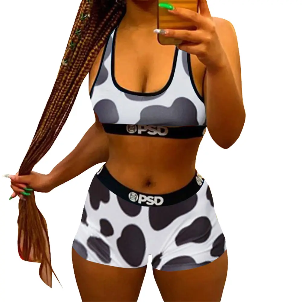 Rainbow Printed Sports Bra Shorts Set for Women