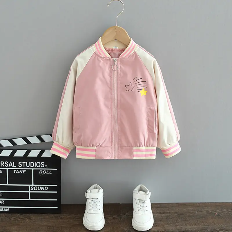 Girls' Unicorn Graphic Baseball Coat Blue White Large