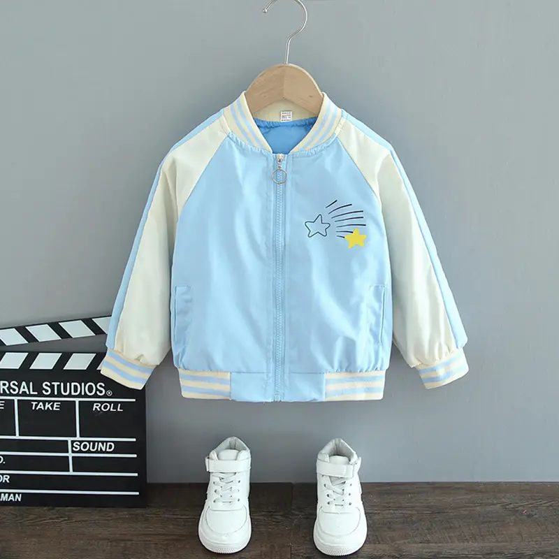 Girls' Unicorn Graphic Baseball Coat Blue White Large