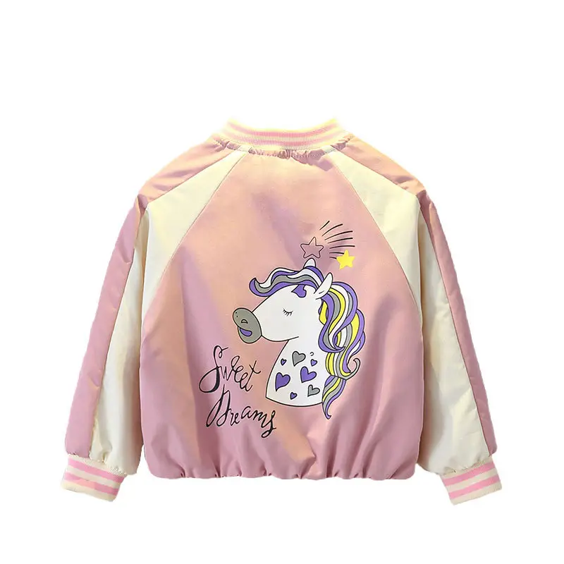 Girls' Unicorn Graphic Baseball Coat Blue White Large