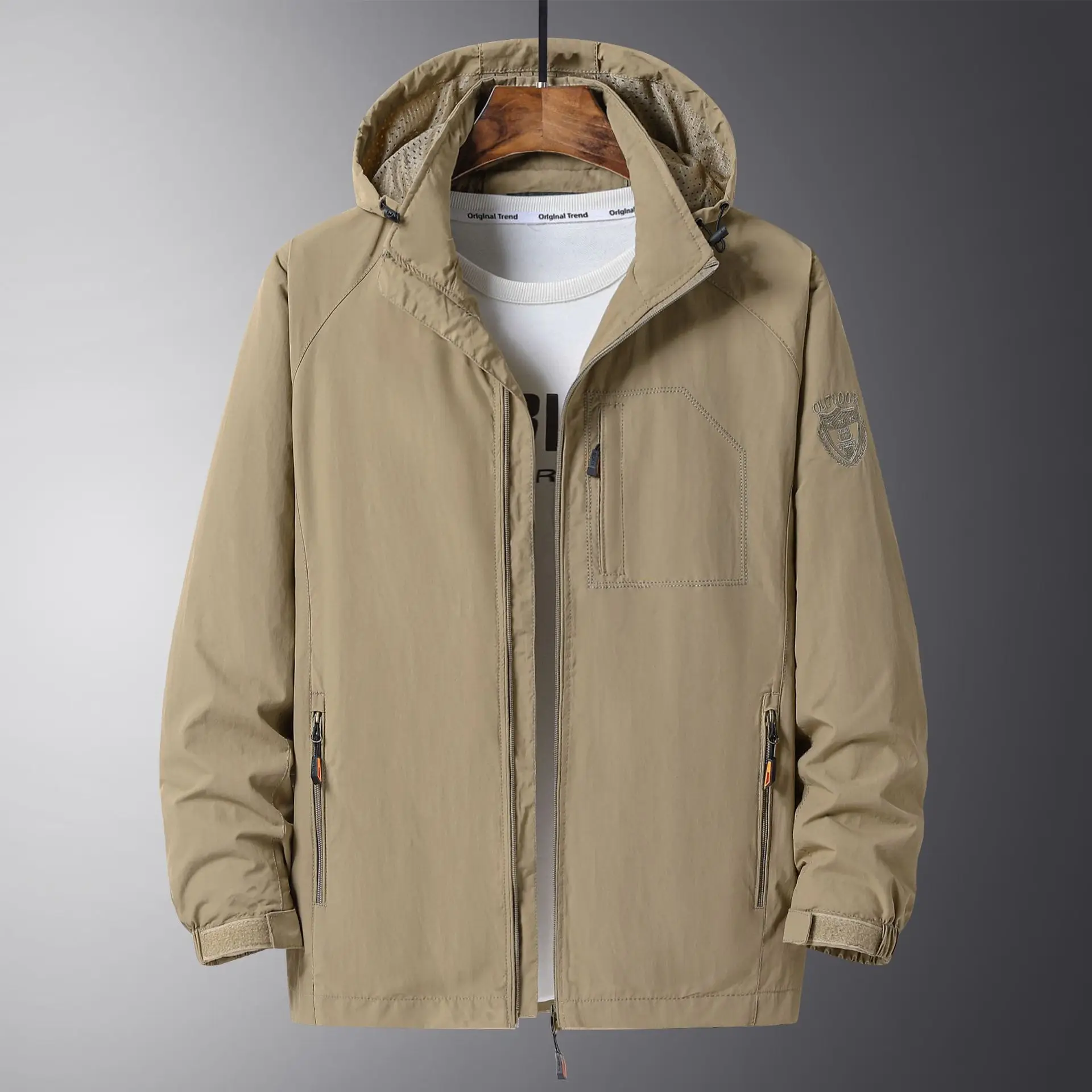 Men Hooded Spring Coat Olive Green 2023 Large Multi-Pocket - Image 5