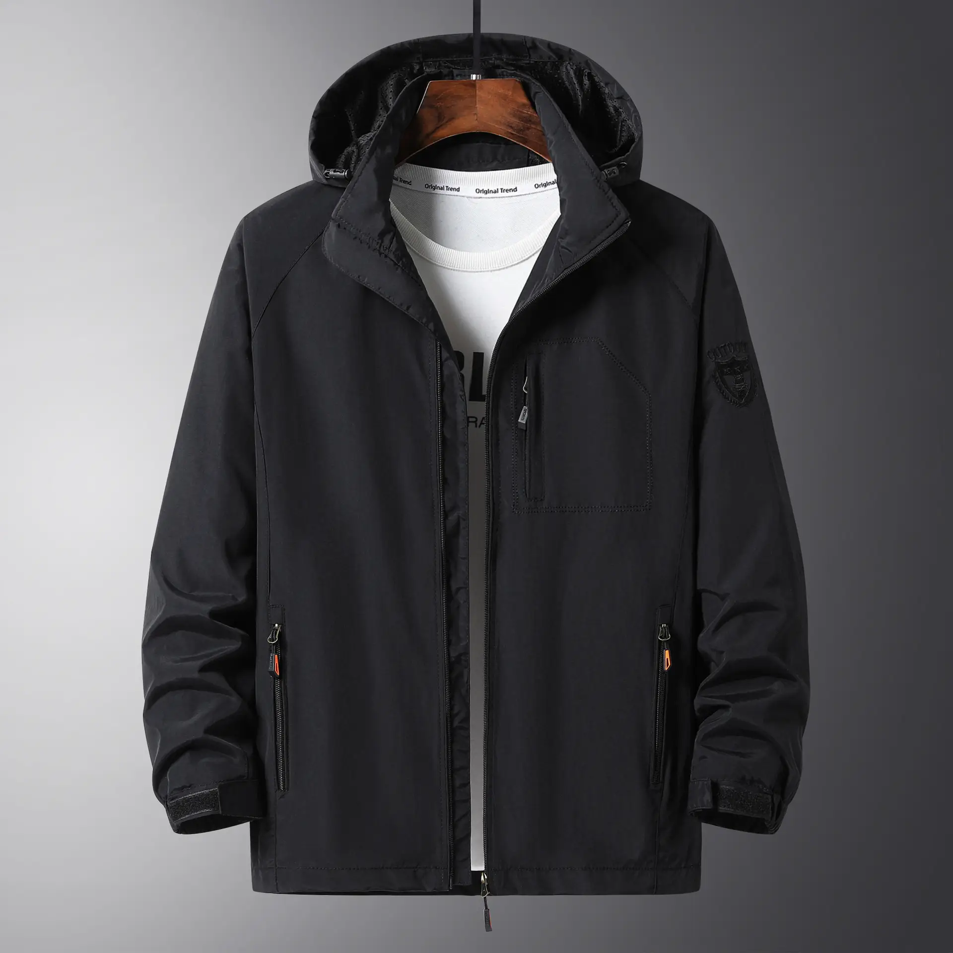 Men Hooded Spring Coat Olive Green 2023 Large Multi-Pocket - Image 6
