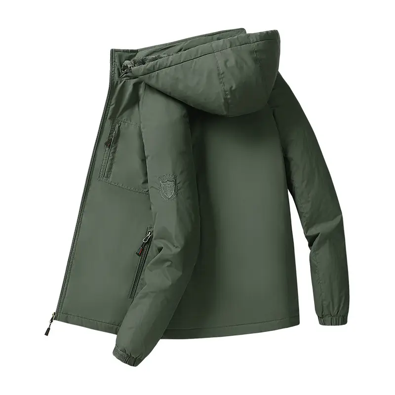 Men Hooded Spring Coat Olive Green 2023 Large Multi-Pocket - Image 8
