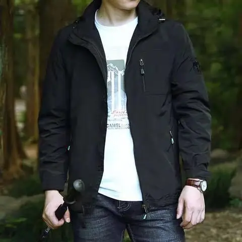 Men Hooded Spring Coat Olive Green 2023 Large Multi-Pocket - Image 3