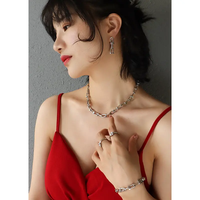 Titanium Steel Horseshoe Buckle Necklace Set for Women - Image 10