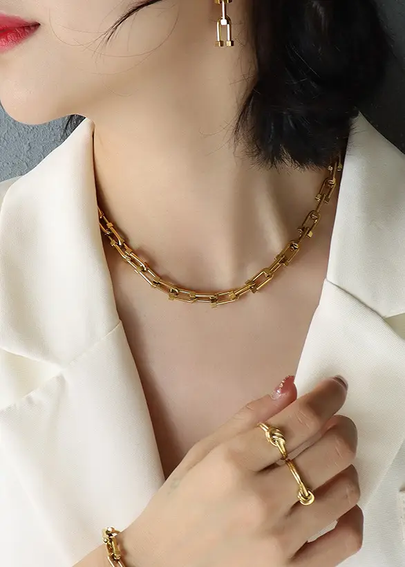 Titanium Steel Horseshoe Buckle Necklace Set for Women - Image 5