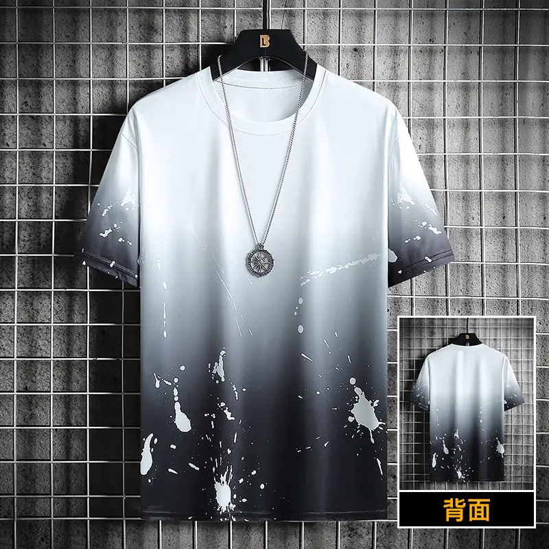 Men Gradient Print Summer Shorts Set Blue Grey - Image 7