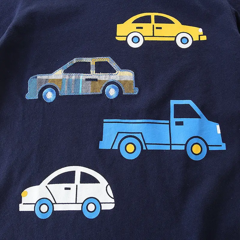 Kids Cartoon Car T-Shirt Blue Short Sleeve