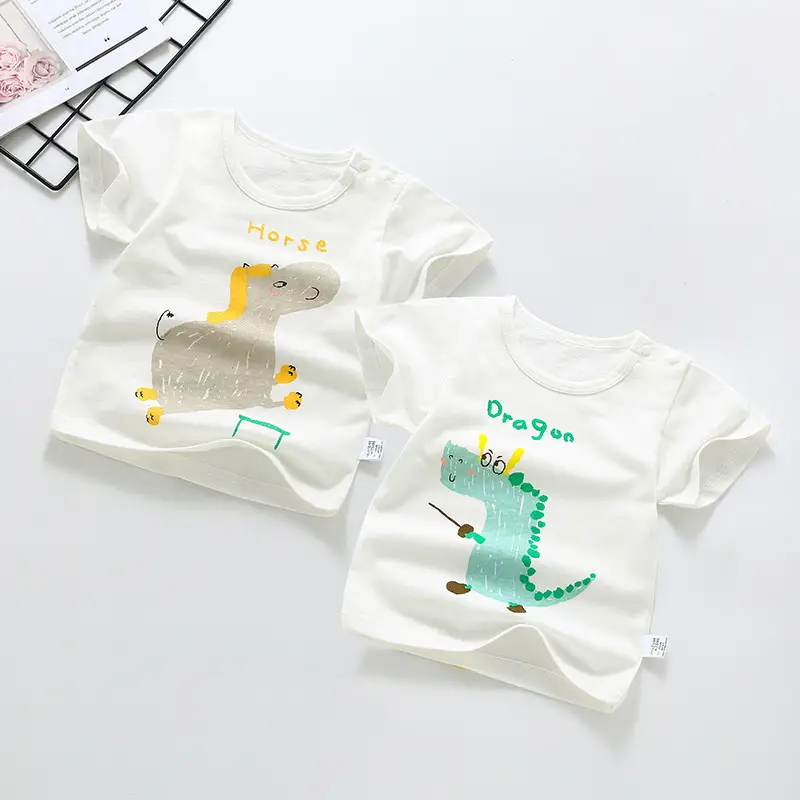 Baby Printed Cotton T-Shirt White Round Neck Summer - Image 7
