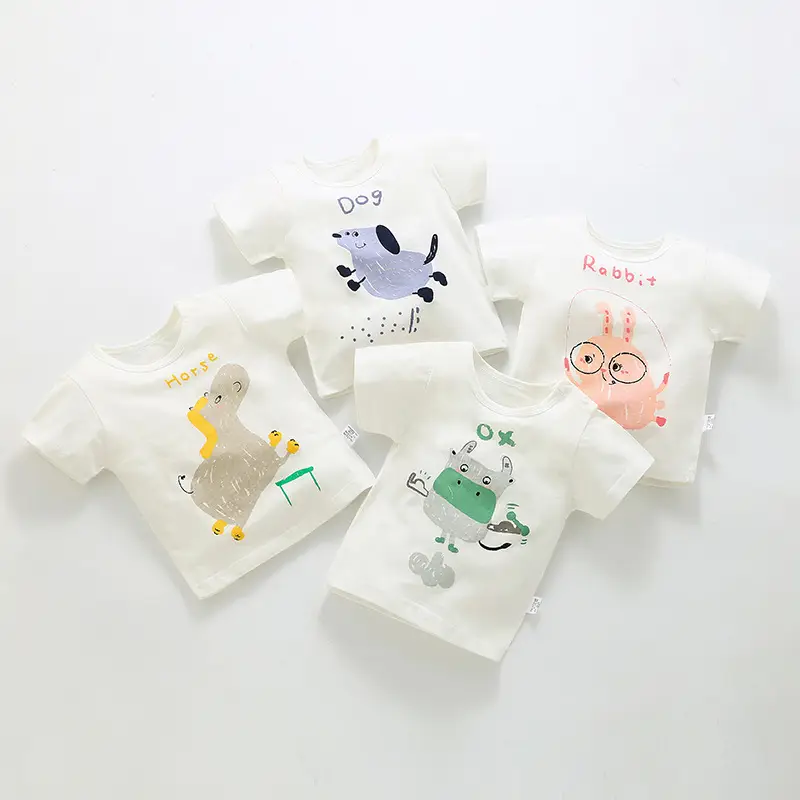 Baby Printed Cotton T-Shirt White Round Neck Summer - Image 8