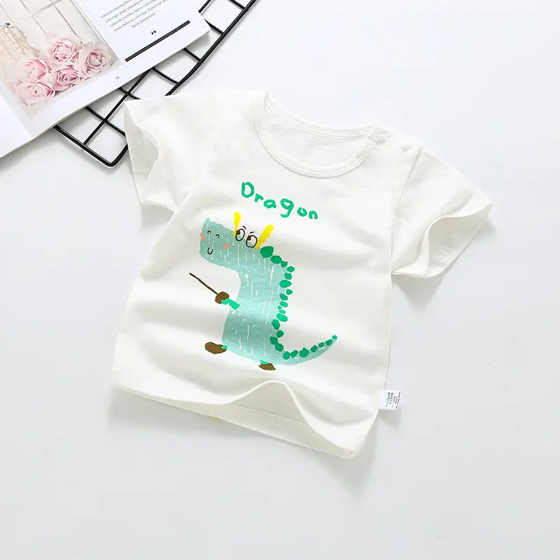 Baby Printed Cotton T-Shirt White Round Neck Summer - Image 9