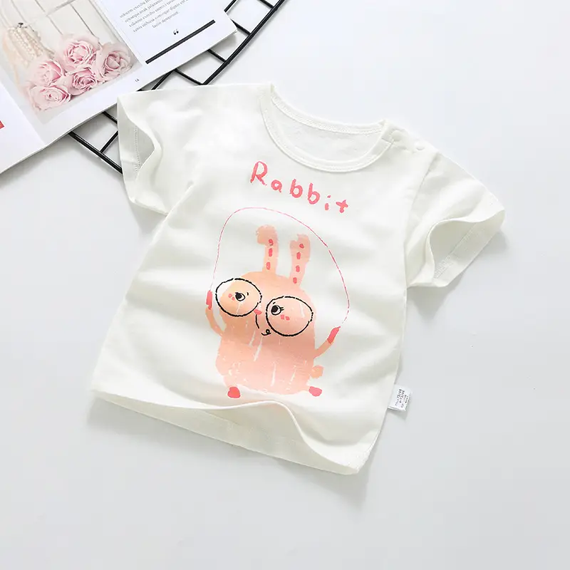Baby Printed Cotton T-Shirt White Round Neck Summer - Image 10