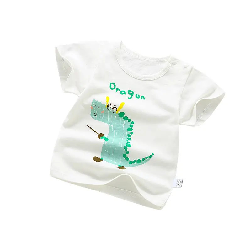 Baby Printed Cotton T-Shirt White Round Neck Summer - Image 11
