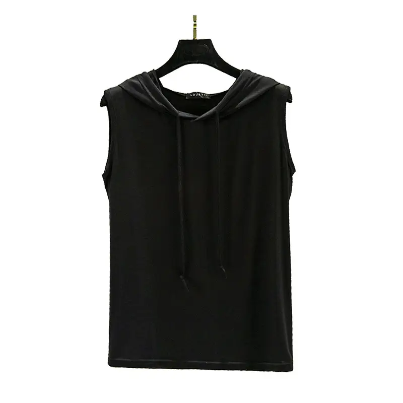 Women's 2023 Sleeveless Hooded T-Shirt Modal Black - Image 13