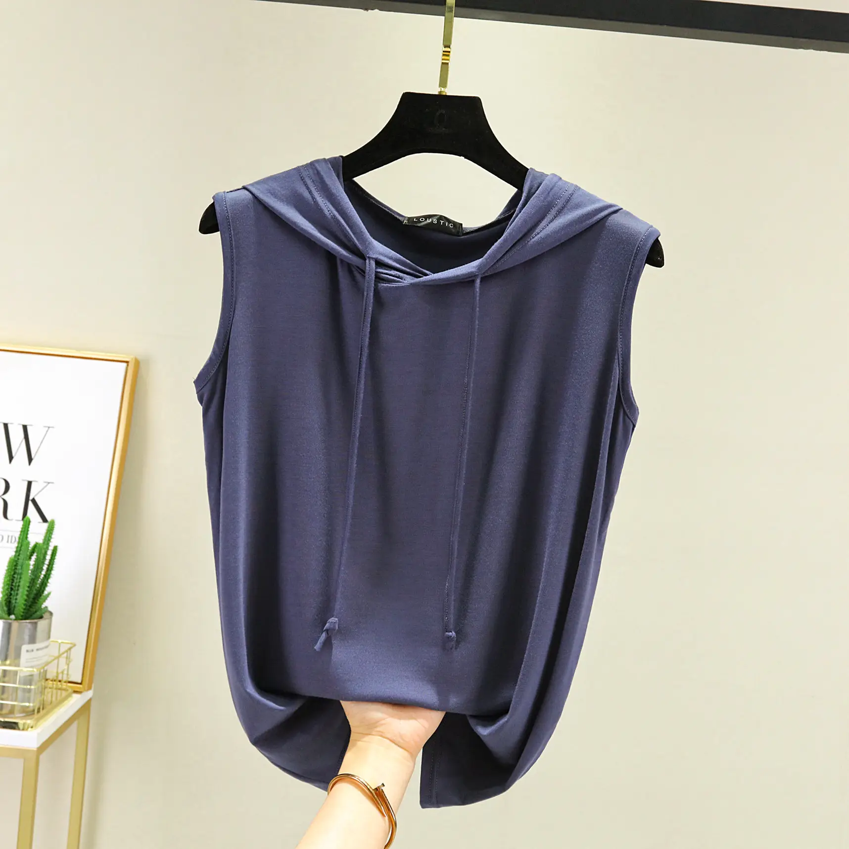 Women's 2023 Sleeveless Hooded T-Shirt Modal Black - Image 3