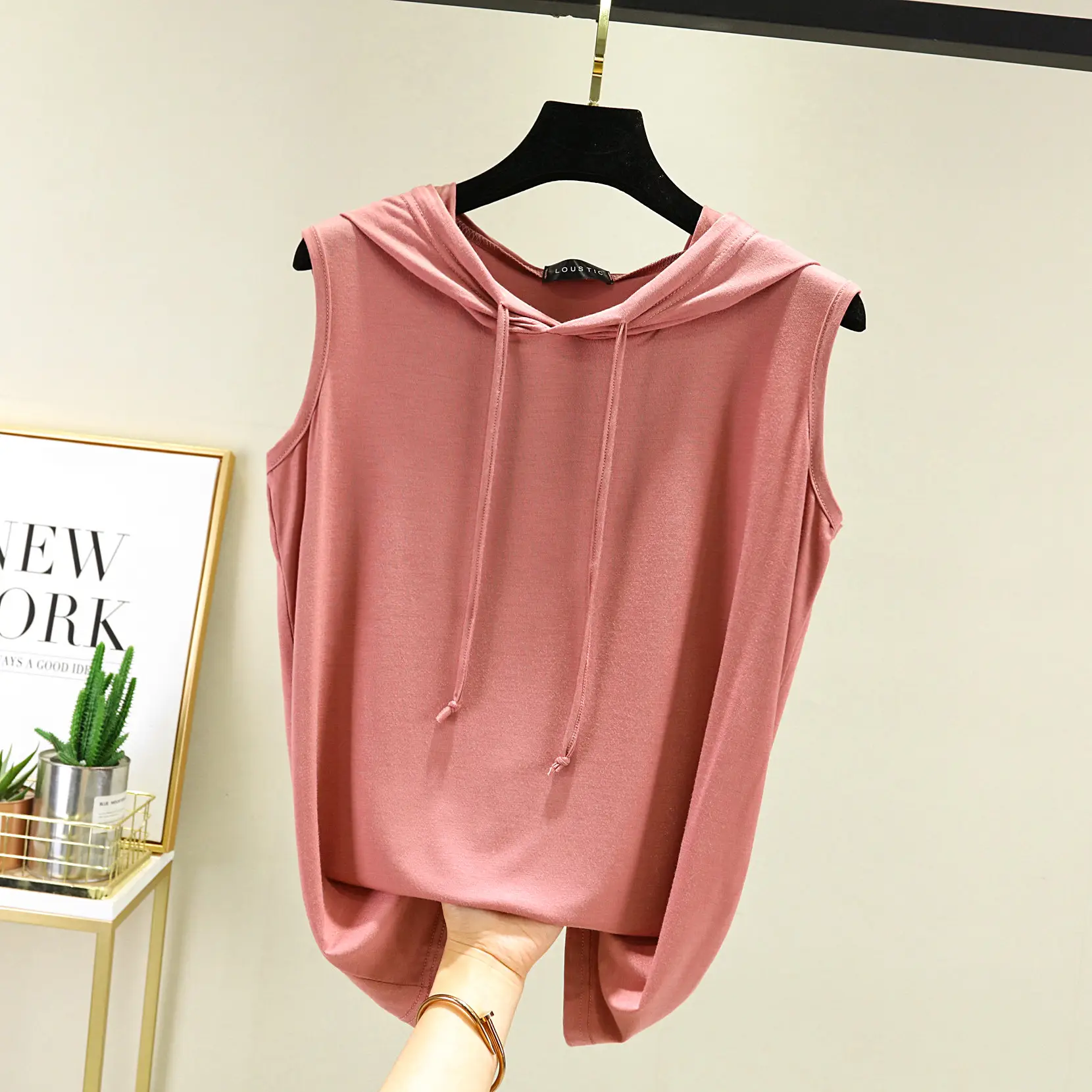 Women's 2023 Sleeveless Hooded T-Shirt Modal Black - Image 4