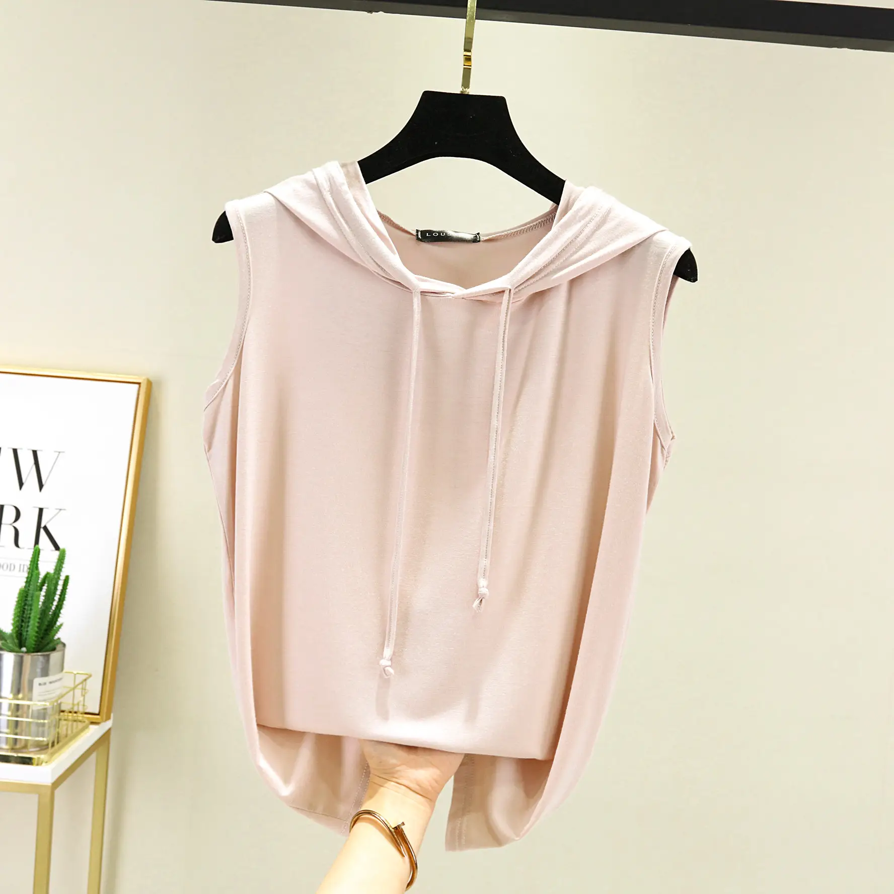 Women's 2023 Sleeveless Hooded T-Shirt Modal Black - Image 5