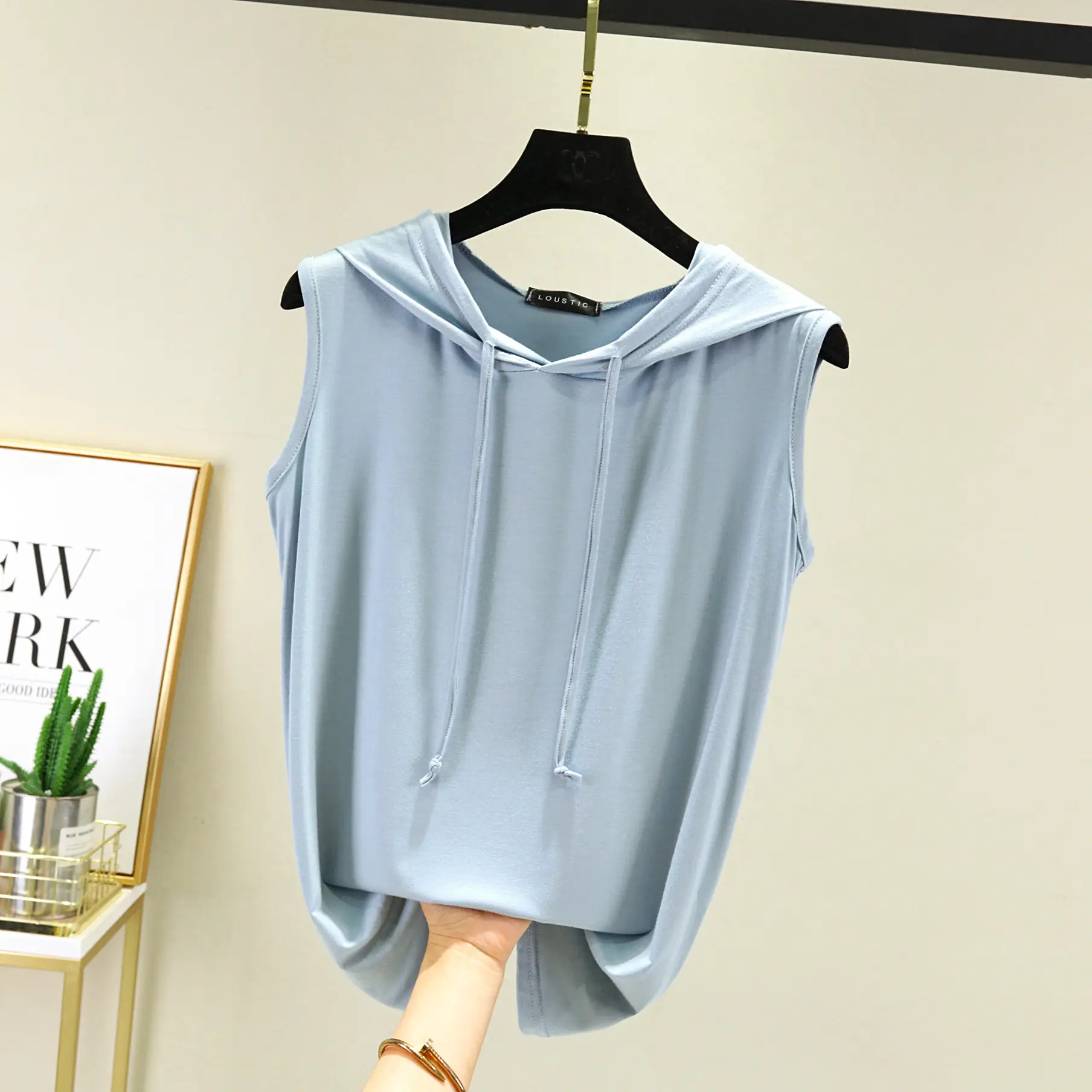 Women's 2023 Sleeveless Hooded T-Shirt Modal Black - Image 6