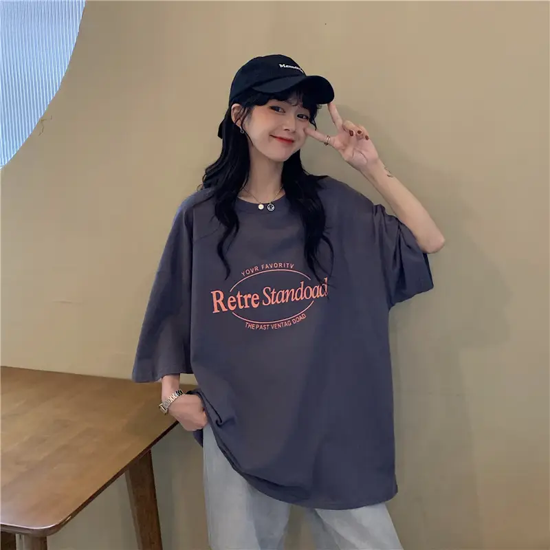 Summer 2025 Loose Plus Size Bfe Style Pink T-Shirt