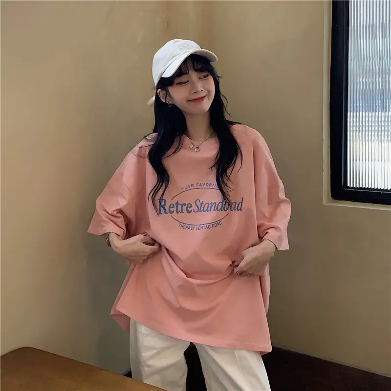 Summer 2025 Loose Plus Size Bfe Style Pink T-Shirt — feature 11