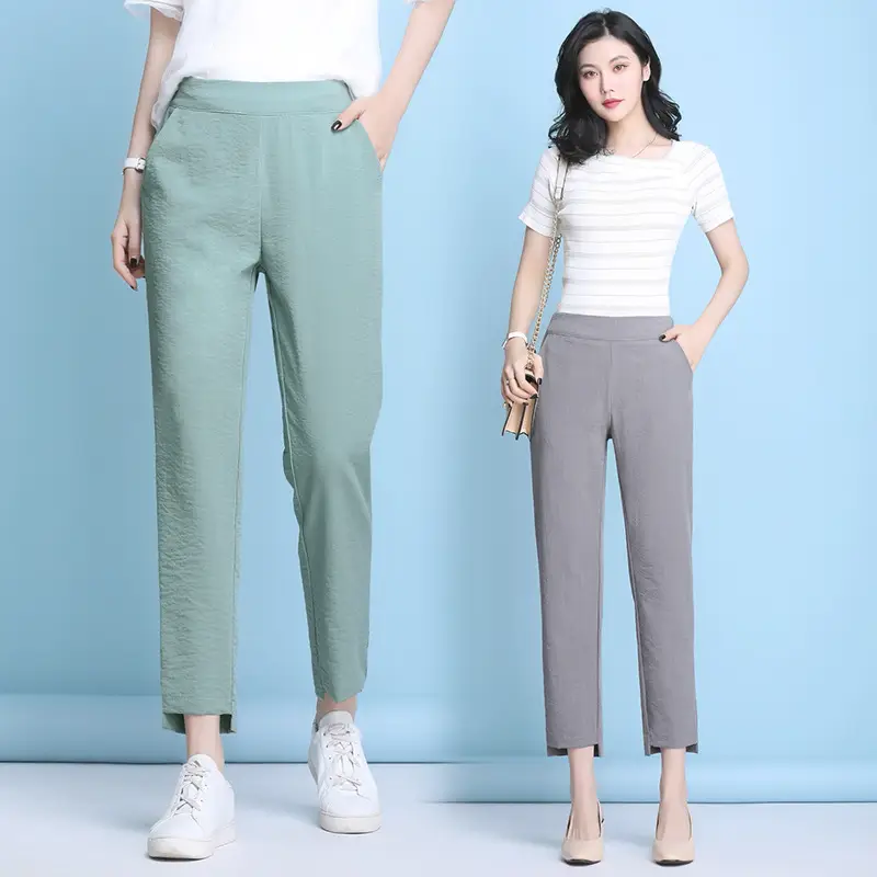 Women's Light Green Cropped Slim Fit Pants 2025 - Image 10