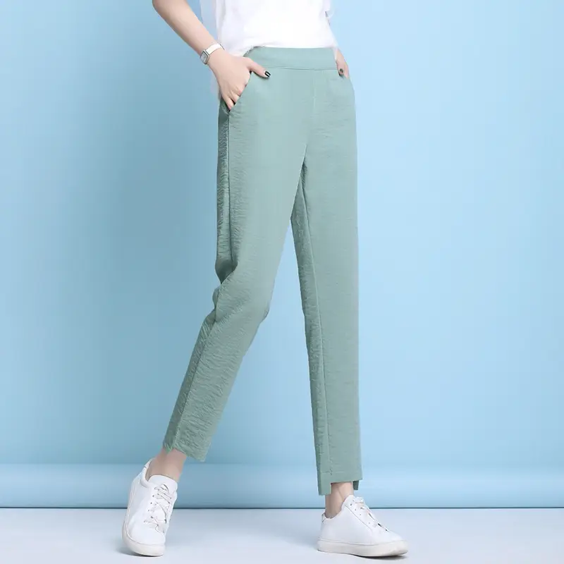 Women's Light Green Cropped Slim Fit Pants 2025 - Image 2