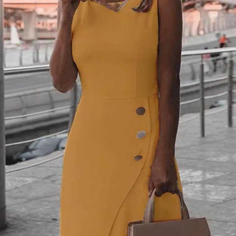2025 Sleeveless Yellow Templar Dress Ready Stock - Image 9