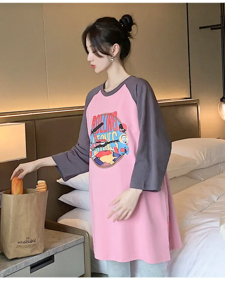 Pregnant Women's Pink Yellow Graphic T-Shirt Mid-Length Loose Fit — feature 35