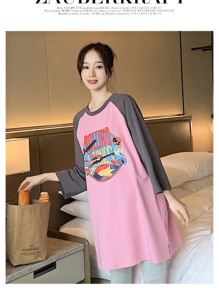 Pregnant Women's Pink Yellow Graphic T-Shirt Mid-Length Loose Fit — feature 41
