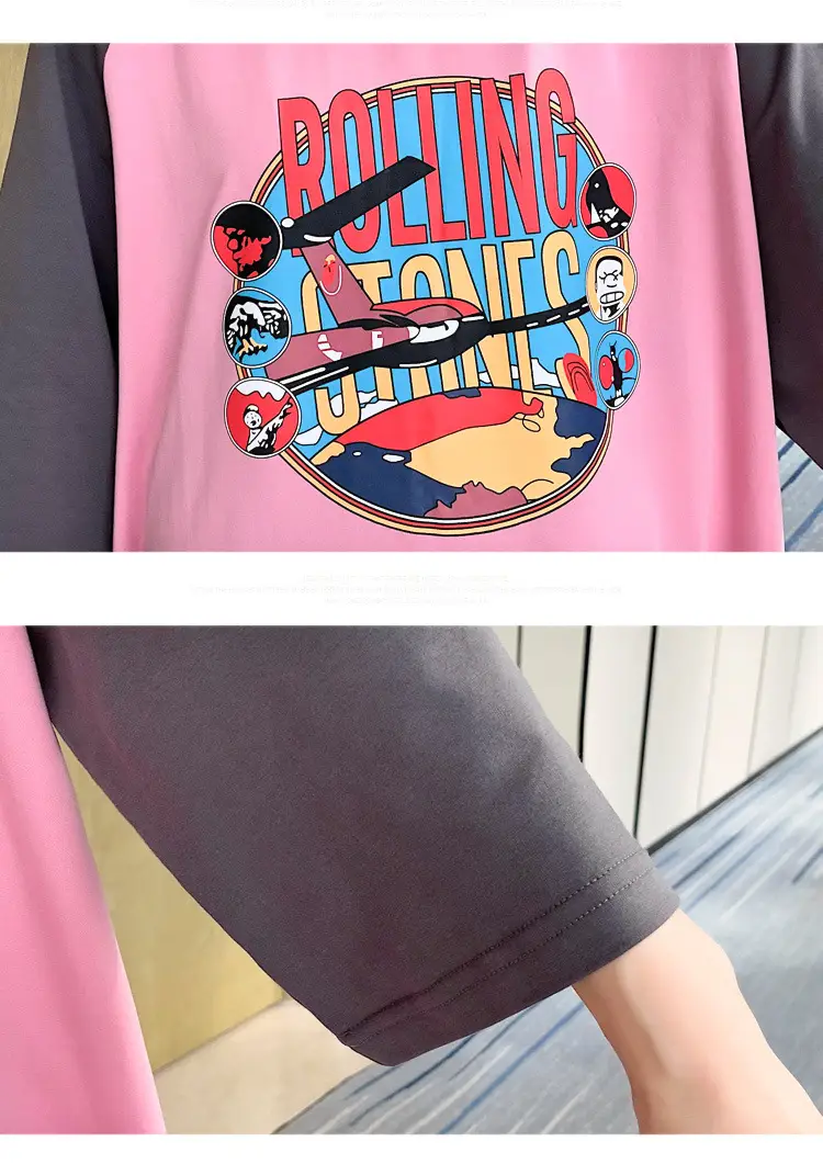 Pregnant Women's Pink Yellow Graphic T-Shirt Mid-Length Loose Fit — feature 47