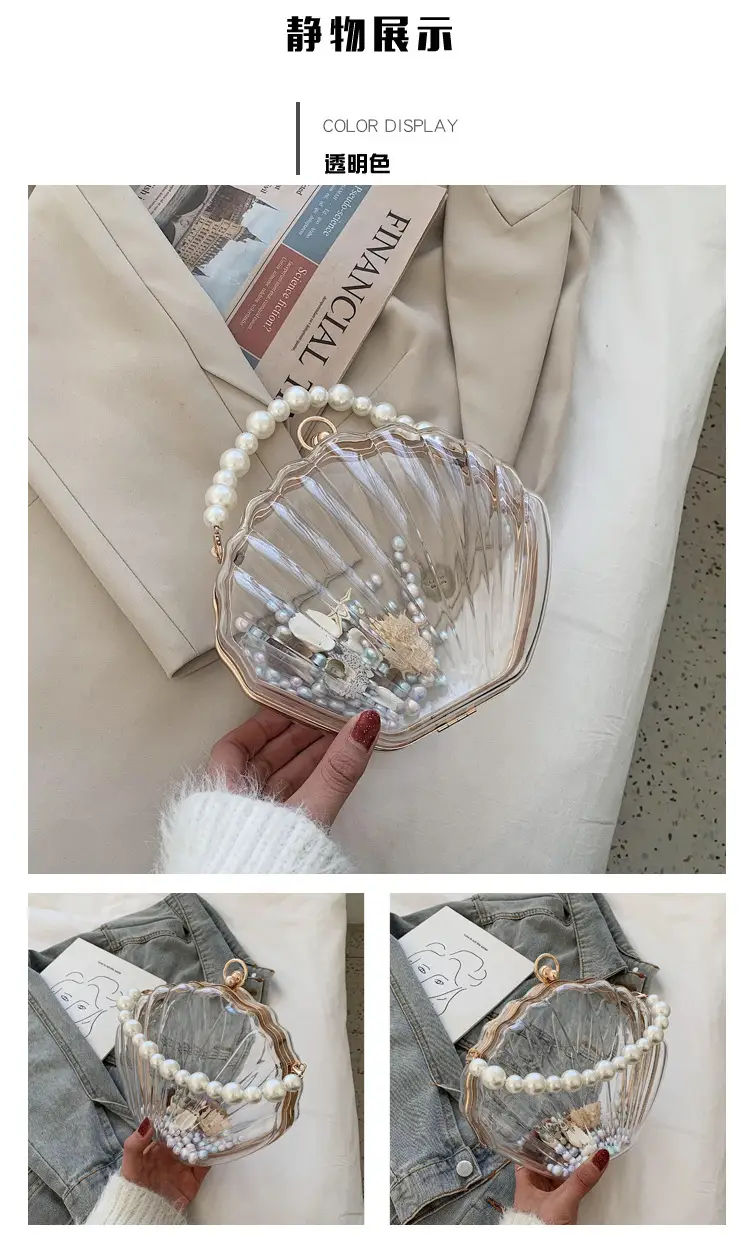 Green Pearl Chain Shell Bag with Acrylic Handle — feature 10