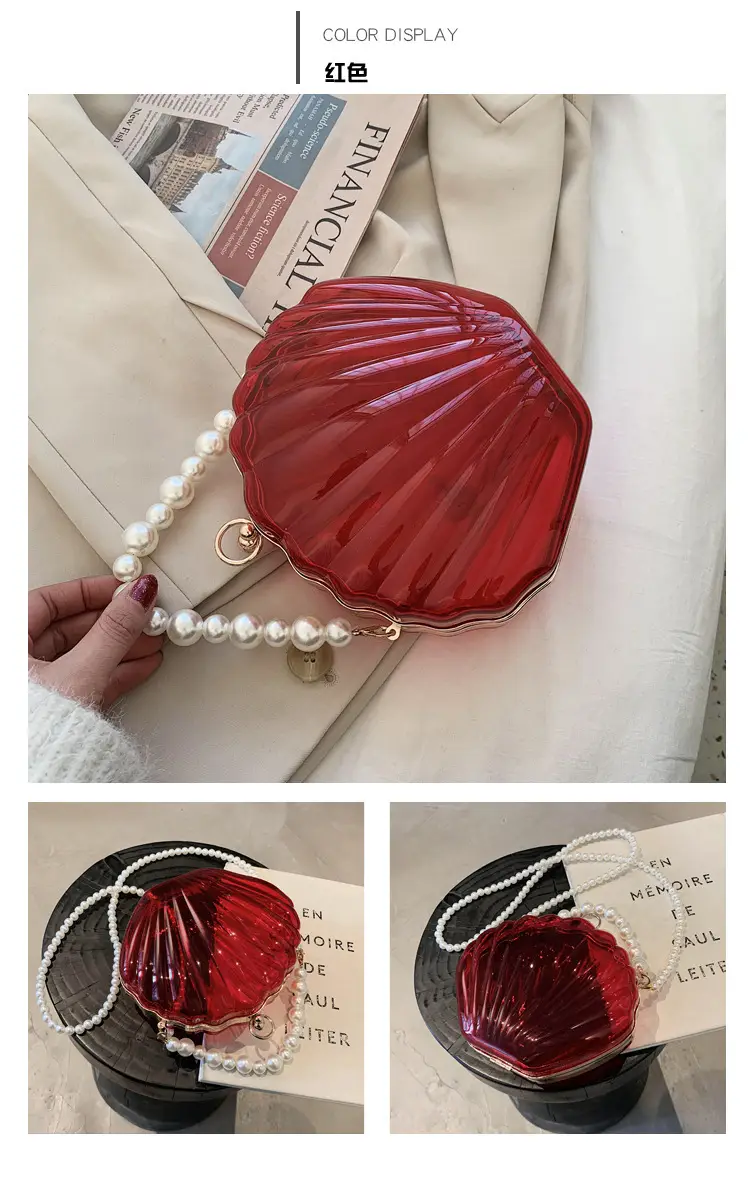 Green Pearl Chain Shell Bag with Acrylic Handle — feature 12