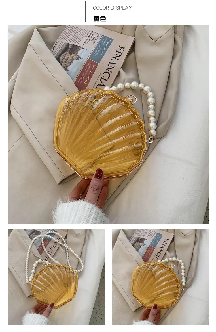 Green Pearl Chain Shell Bag with Acrylic Handle — feature 13