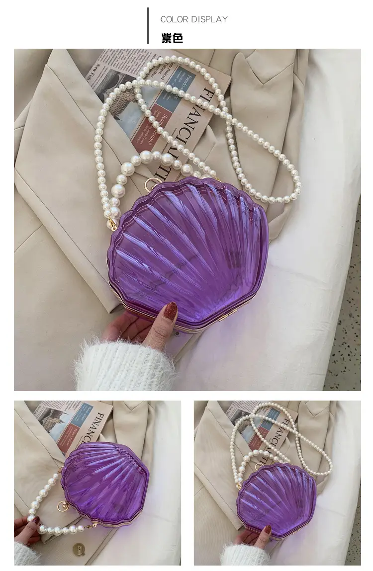 Green Pearl Chain Shell Bag with Acrylic Handle — feature 14