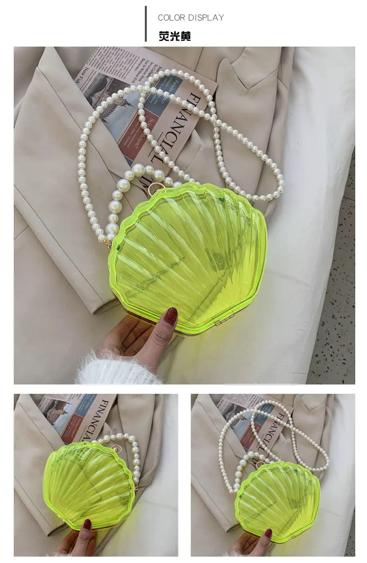 Green Pearl Chain Shell Bag with Acrylic Handle — feature 15
