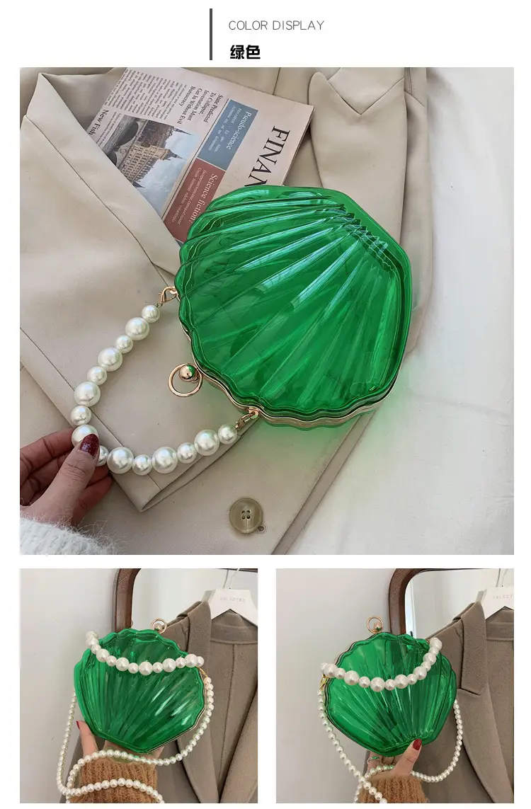 Green Pearl Chain Shell Bag with Acrylic Handle — feature 16
