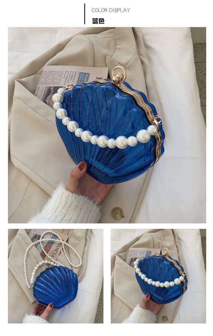 Green Pearl Chain Shell Bag with Acrylic Handle — feature 17
