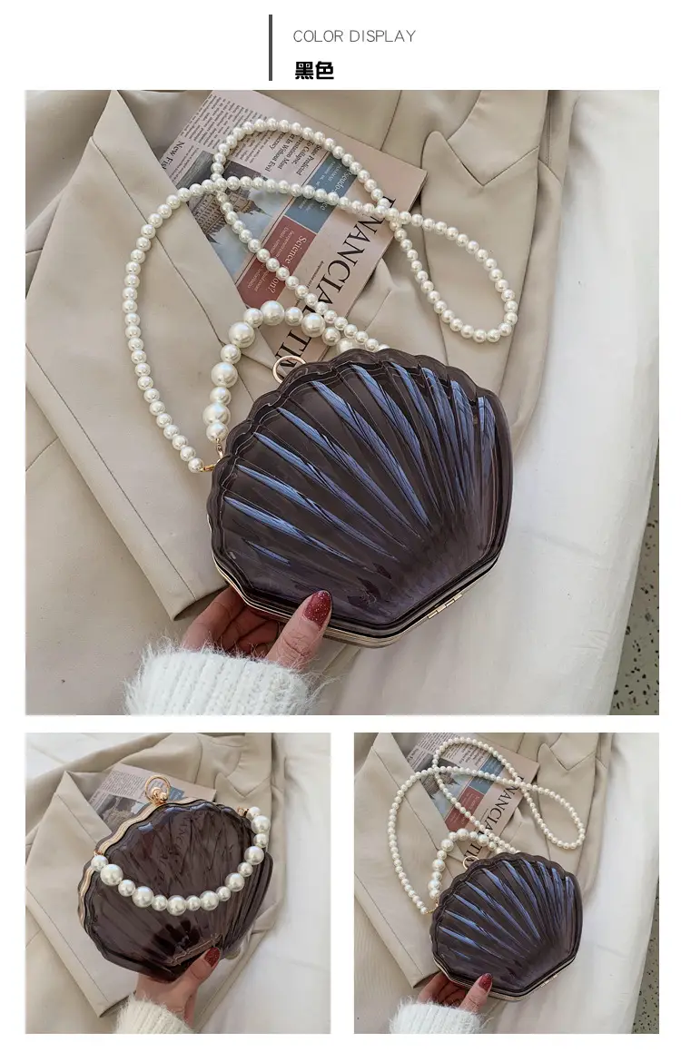 Green Pearl Chain Shell Bag with Acrylic Handle — feature 18
